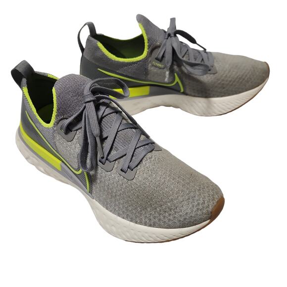 Nike React Fly Knit Size 8 Mens Gray and Neon - Picture 1 of 9